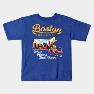 Boston, Massachusetts - Where History Meets Charm Kids T-Shirt